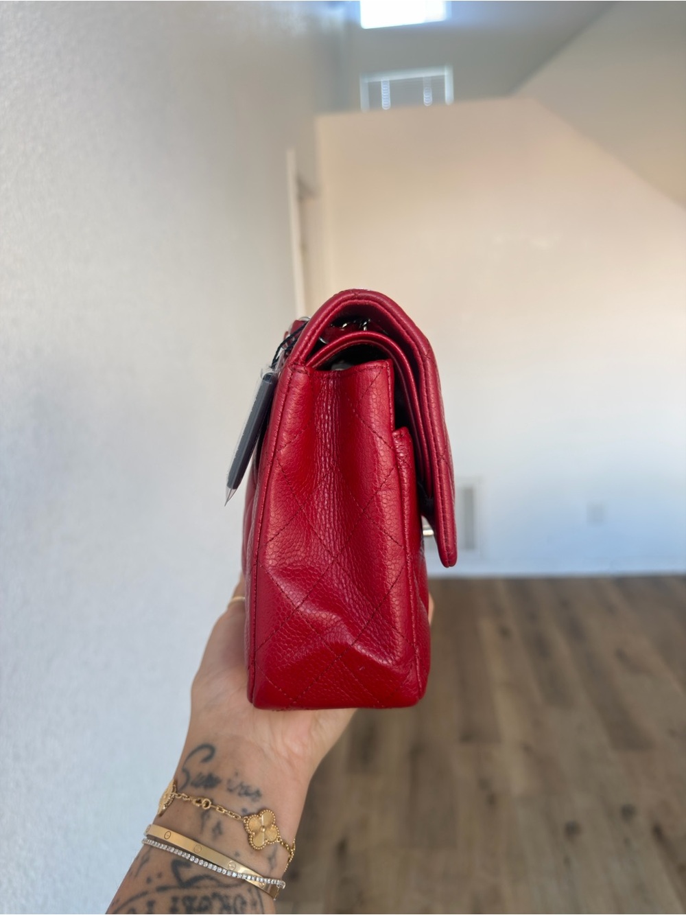 Medium CHANEL Double Flap Red with Silver Hardware - Picture 3 of 11